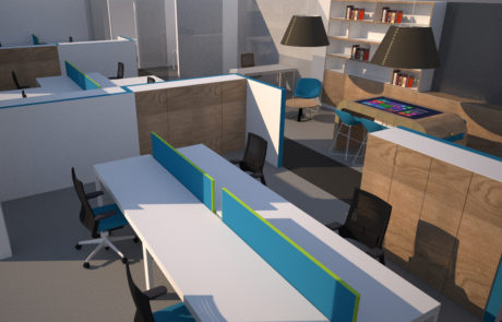 Luminex 3D render werkplekken open space